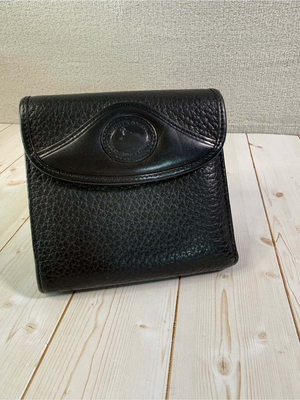 Vintage Dooney & Bourke Black All Weather Leather Tri-Fold Wallet